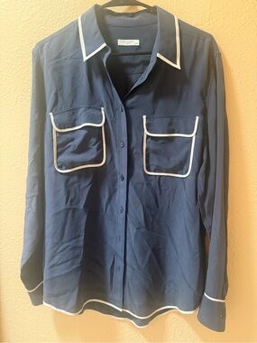 La Femme Navy Blue Blouse with White Label Detail